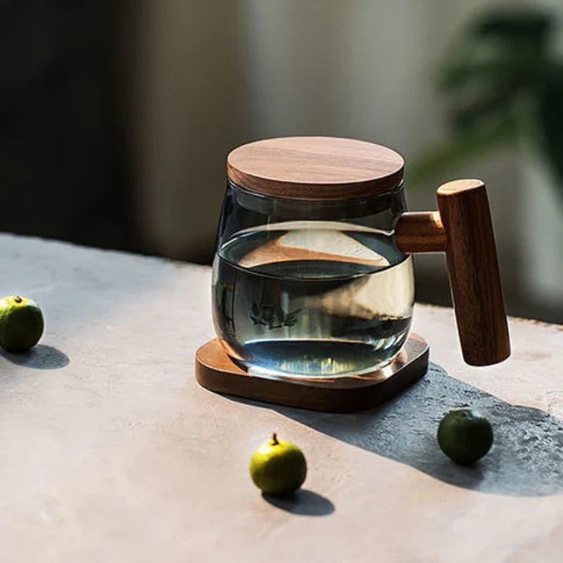 Juego de tazas de té de vidrio DecorBites™ con asa de madera para té Pu-erh, estilo Kung Fu, resistentes al calor