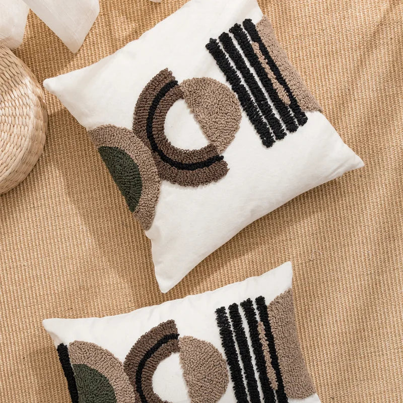 DecorBites™ Half-circle Tufted Cotton Canvas Embroidery Throw Pillow Cover - Modern & Stylish