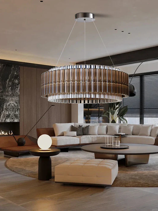 DecorBites™ Brown Crystal Luxury Chandelier, Vintage Designer Hanging Lamp for Living Room