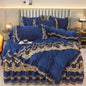 Decobites Velvet Bedding Set with Gold Lace Ruffles, Removable Bed Skirt & Pillowcase