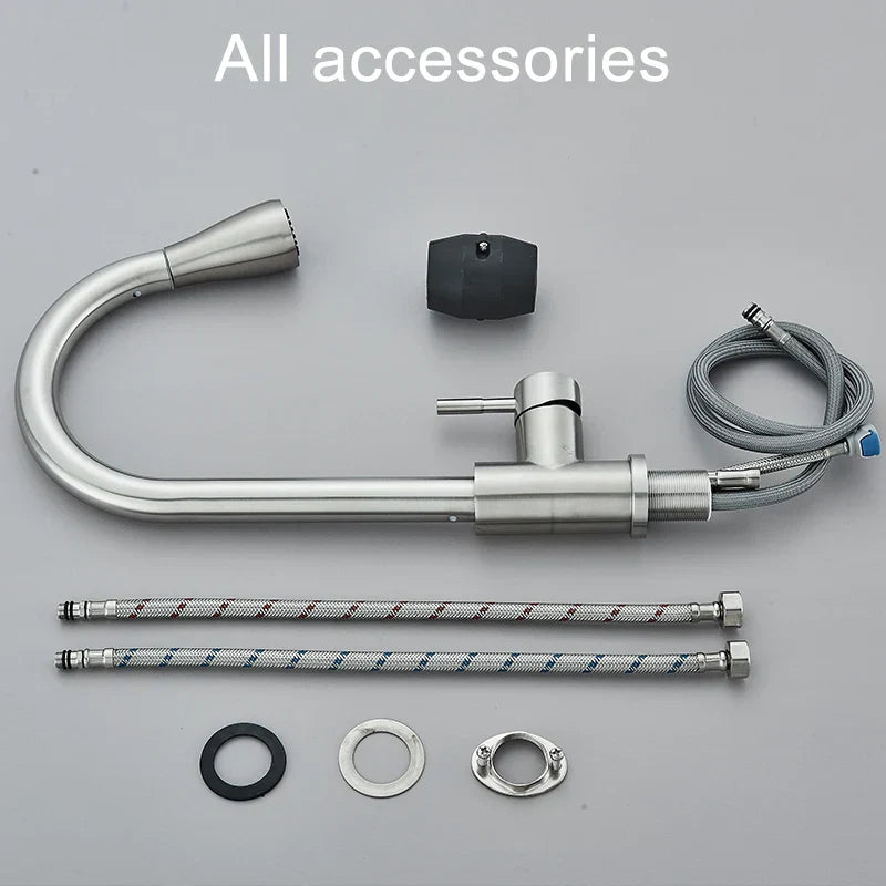 DecorBites™ Brushed Nickel Kitchen Faucet with Flexible Pull Out Nozzle and Stream Sprayer