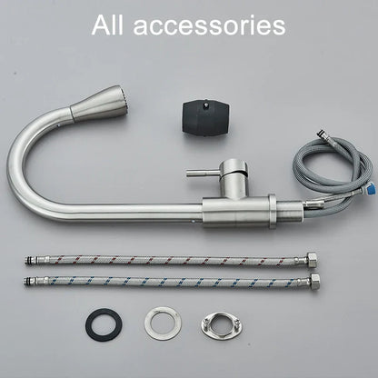 DecorBites™ Brushed Nickel Kitchen Faucet with Flexible Pull Out Nozzle and Stream Sprayer