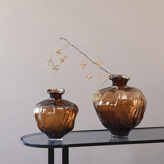 DecorBites™ Brown Wavy Grain Glass Vase Terrarium Flower Home Decor Bottle