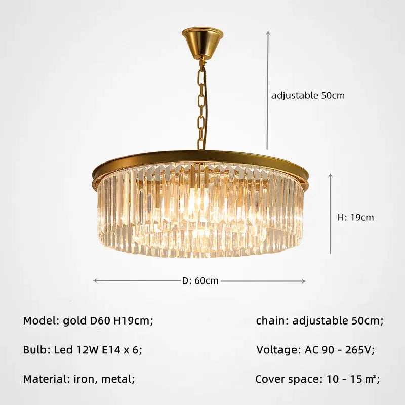 DecorBites™ Gold Black Metal Crystal Pendant Lights Chain Hanging LED Suspension Lamp Fixtures