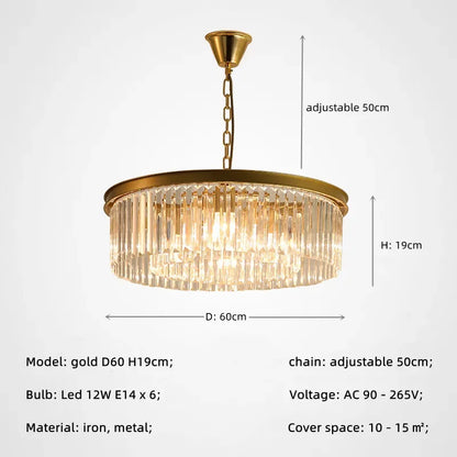 DecorBites™ Gold Black Metal Crystal Pendant Lights Chain Hanging LED Suspension Lamp Fixtures