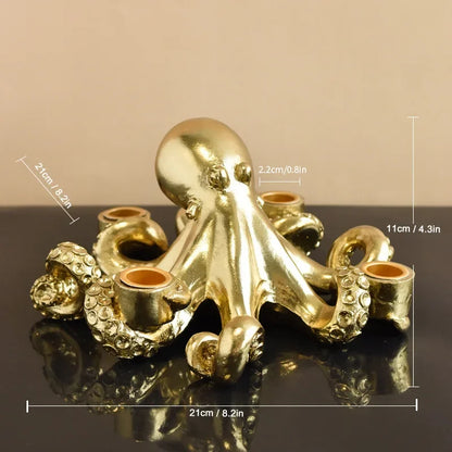 DecorBites™ Golden Octopus Sculpture Candle Holder Candelabrum for Home Decoration