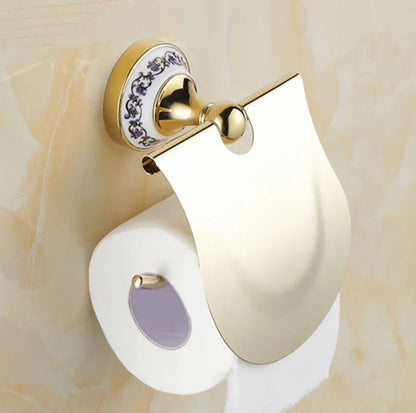 Juego de accesorios de baño DecorBites™ de porcelana pulida dorada para artículos esenciales de baño