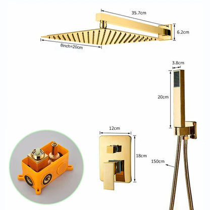 مجموعة دش الحمام الذهبية DecorBites™ مع رأس دش مطري مربع وحنفيات خلاط مخفية