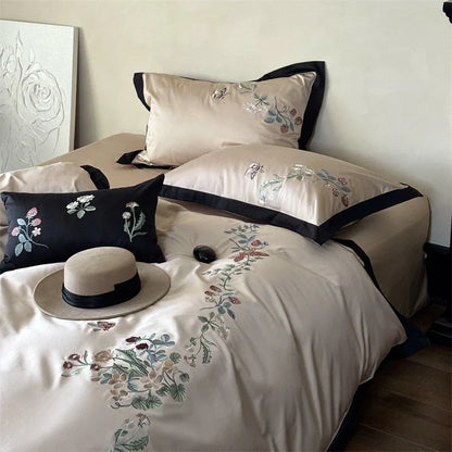 Decobites 1000TC Cotton Butterfly Flowers Embroidery Bedding Set with Duvet Cover, Sheet, Pillowcases