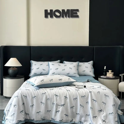 طقم لحاف صيفي من الحرير البارد من DecorBites™ مع ملاءات وأغطية وسائد