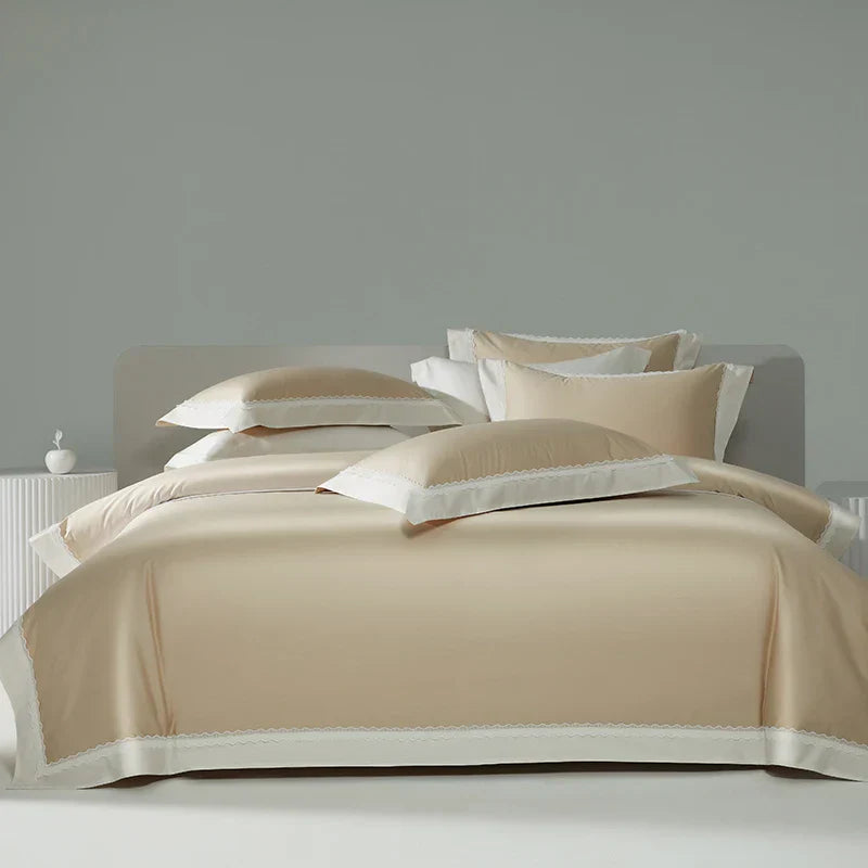 Decobites Lace Patchwork Bedding Set: 1200TC Egyptian Cotton Duvet Cover, Sheet, Pillowcases