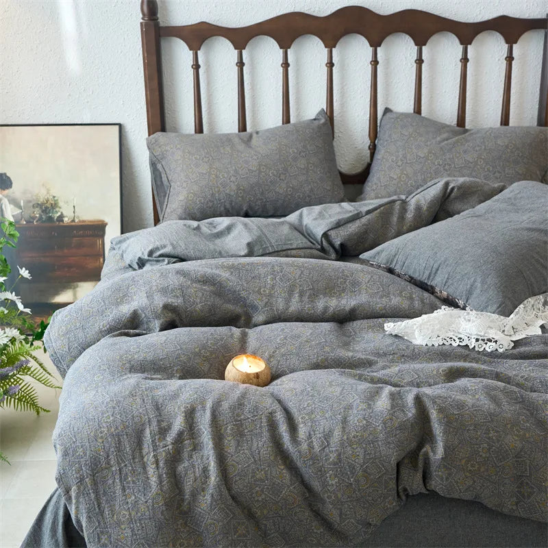 طقم أغطية سرير من قماش الجاكار القطني من DecorBites™ طقم لحاف عتيق مناسب لجميع المواسم