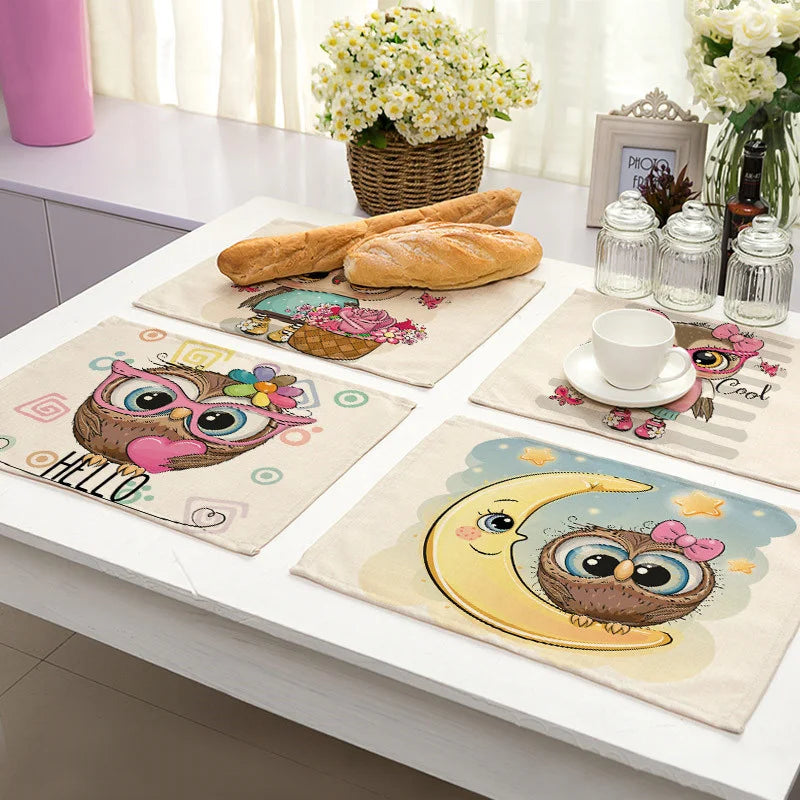 DecorBites™ Cute Owl Animal Placemat Music Bird Kitchen Dining Table Mats Coaster Bowl Cup Mat