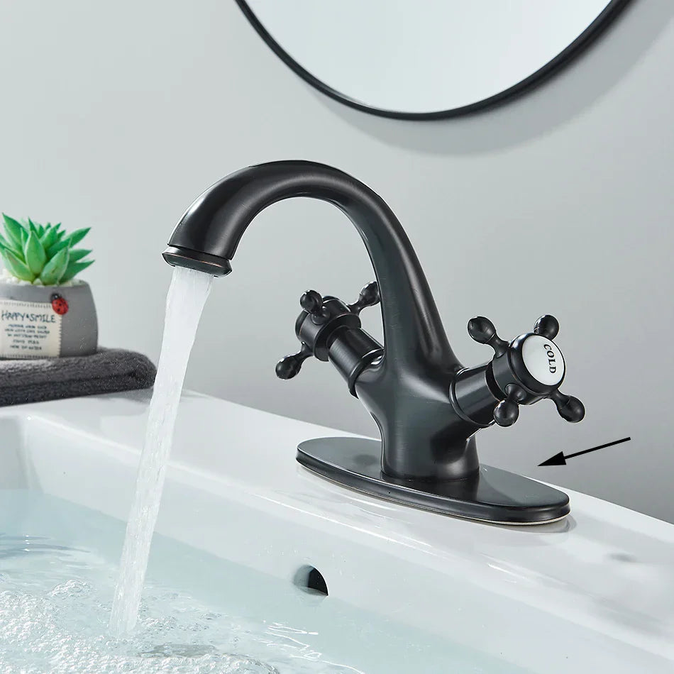 DecorBites™ Antique Brass Basin Faucet: Solid Brass Single Hole Deck Mounted Mixer Tap