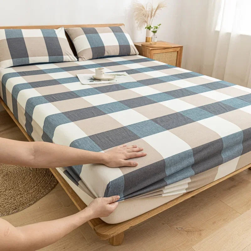 DecorBites™ Cotton Fitted Sheet with Elastic Bands for Single Double King Queen Bed