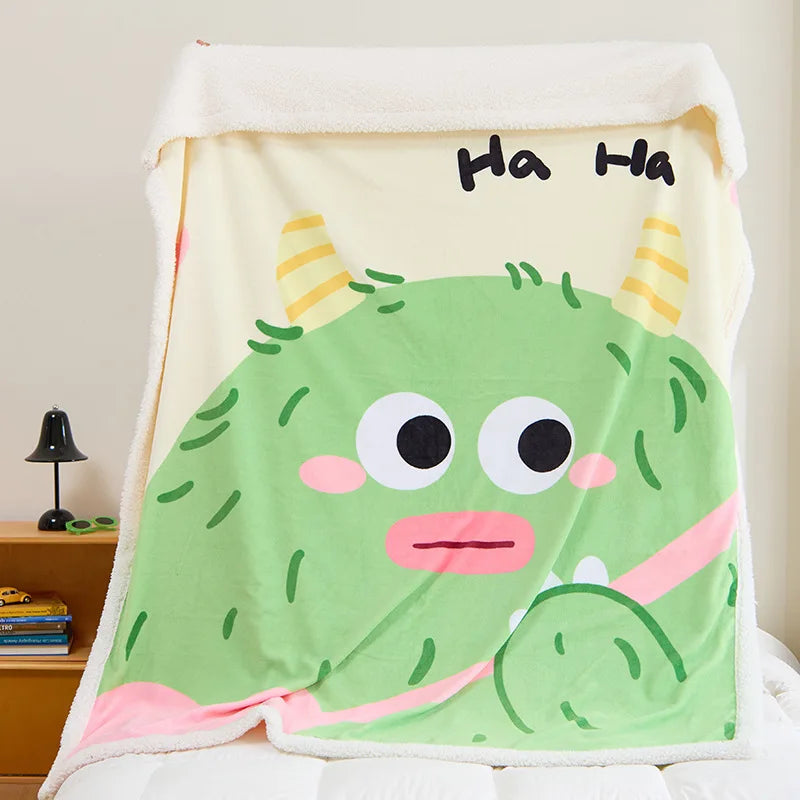 DecorBites™ Lamb Fleece Cute Printed Blanket: Soft & Warm Double-Sided Throw Blanket