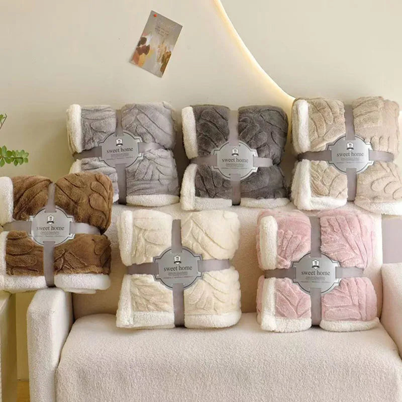 غطاء سرير مزدوج الطبقات من فرو الأرانب الصناعي من DecorBites™ بتصميم أوراق الموز