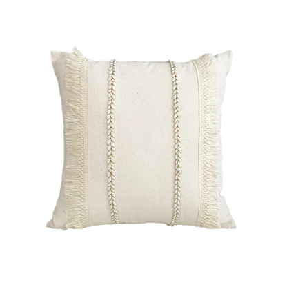 DecorBites™ Boho Style Beige Linen Cushion Cover with Tassels for Home Decor