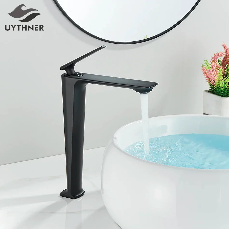 DecorBites™ Black Basin Mixer Faucet for Bathroom Vanity, Deck Mounted Hot and Cold Water Tap
