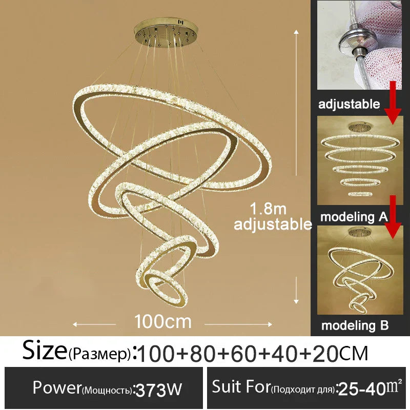 DecorBites™ Gold Gloss LED Crystal Ring Chandelier for Modern Luxury Living Room