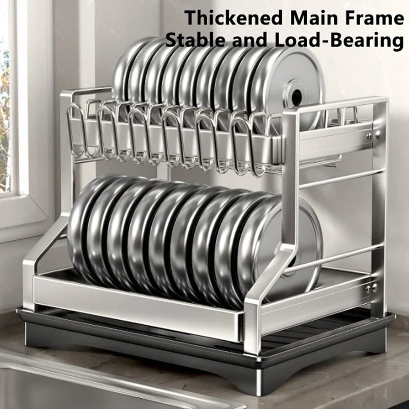 DecorBites™ 2 Tier Dish Drying Rack Utensils Storage Organizer with Drainboard
