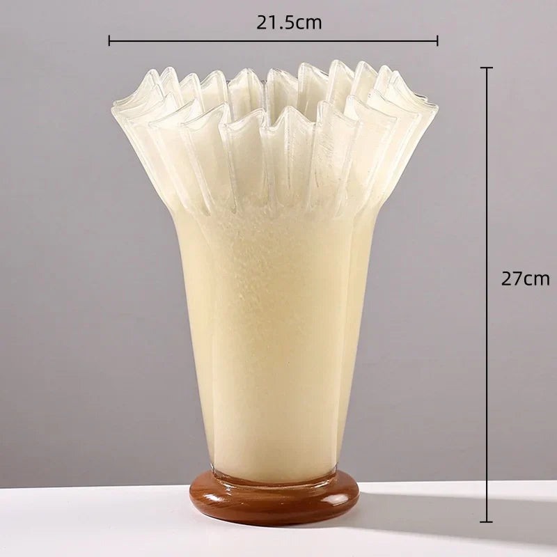 Jarrón de Vidrio Grande Decorbites™ con Borde de Hoja de Loto para Decoración del Hogar