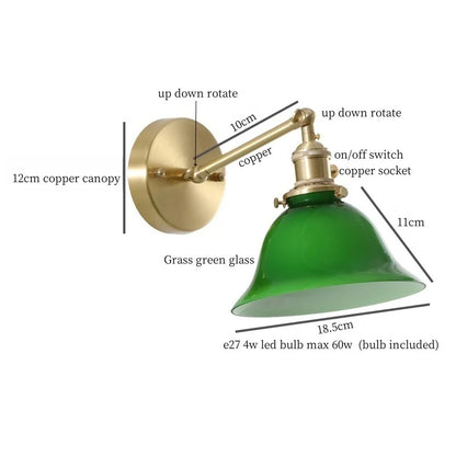 DecorBites™ Green Glass LED Wall Sconce, Pull Chain Switch, for Bedside, Bathroom, Living Room
