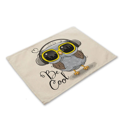 DecorBites™ Cute Owl Animal Placemat Music Bird Kitchen Dining Table Mats Coaster Bowl Cup Mat