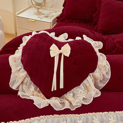 Decobites Princess Burgundy Red Velvet Bedding Set - Duvet Cover, Bed Skirt, Bedspread, Pillowcases