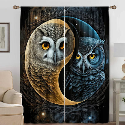 Night Owl Yin Yang Tai Chi Style Curtains by Decobites for Kitchens, Balconies, Cafes, Bedroom