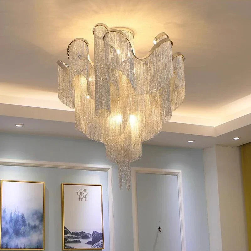 Glass LED Pendant Chandelier Gold 100cm Dimmable
