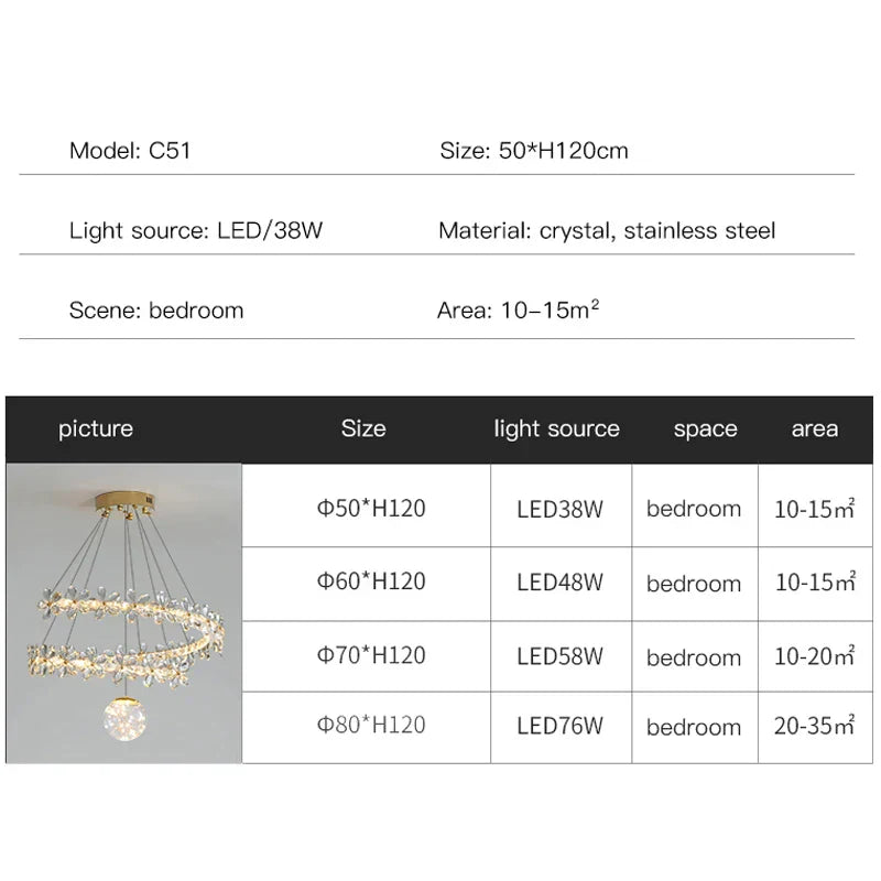 Gold Crystal Spiral Chandelier Type-A D80cm