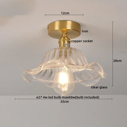 DecorBites™ Green Glass Copper Ceiling Light Fixture Balcony Kitchen Modern LED Lamp