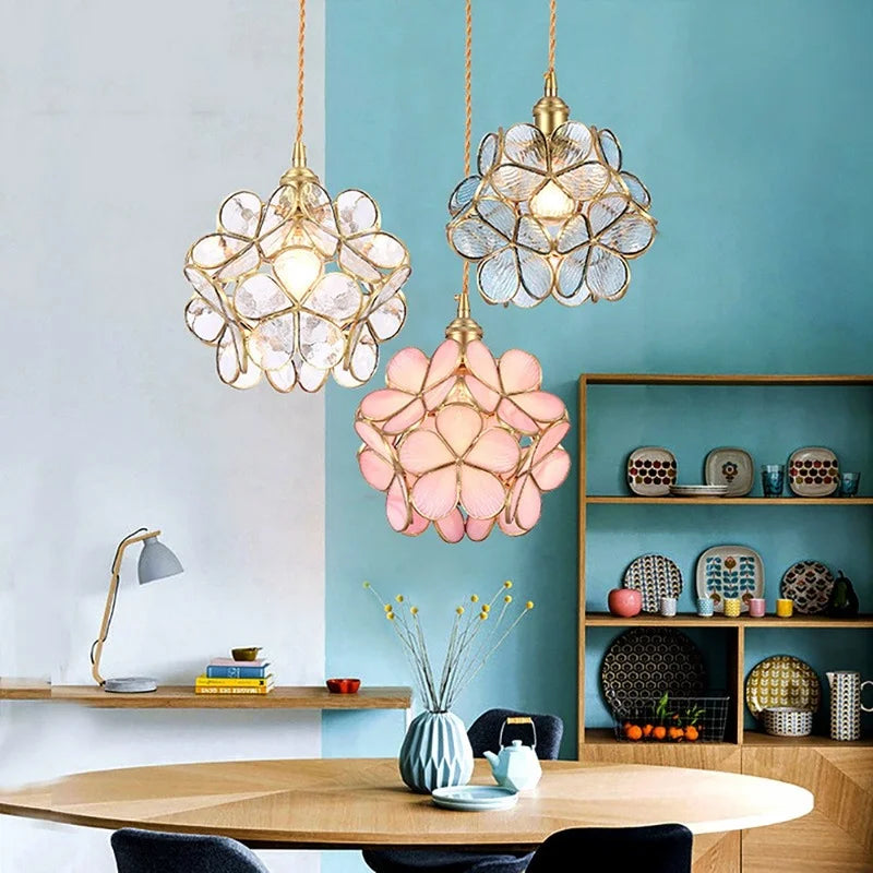 DecorBites™ Glass Petal Pendant Light: Handmade Modern Flower Stained Lamp for Bedroom & Living Room