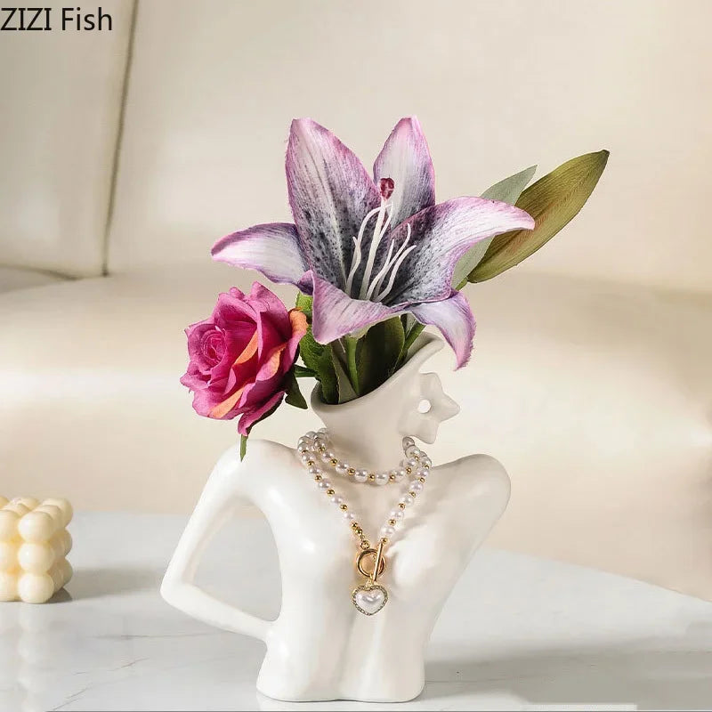 DecorBites™ Elegant Dames Ceramic Vase Figure Flower Pot Desk Decoration Room Decor