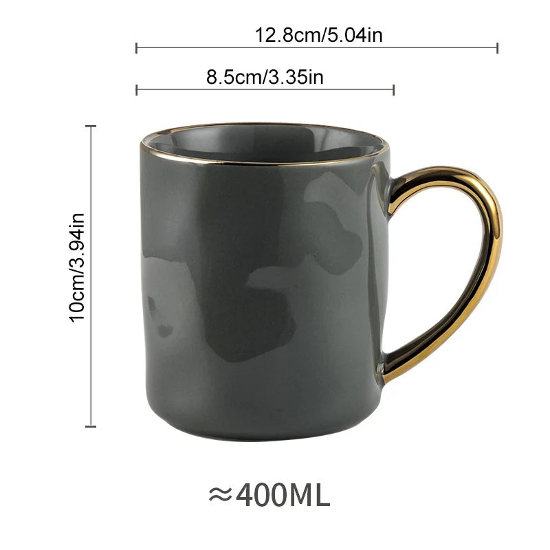 DecorBites™ Nordic Gold Rim Mug Set - Light Luxury Ceramic Coffee Cups with Handle