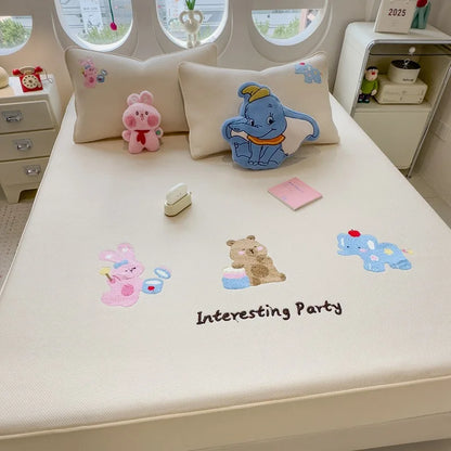DecorBites™ Cartoon Embroidered Fitted Sheet for Single Bed - All-Season Comfort