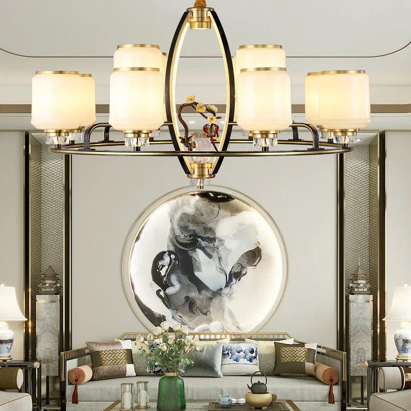 DecorBites™ Chinese Natural Jade All Copper Chandelier for Luxury Living Room Villa