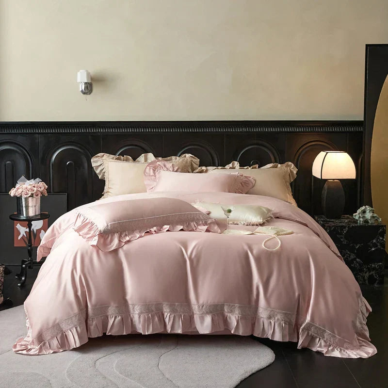 Decobites 1000TC Luxury Embroidery Ruffles Bedding Set with Soft Silky Feel