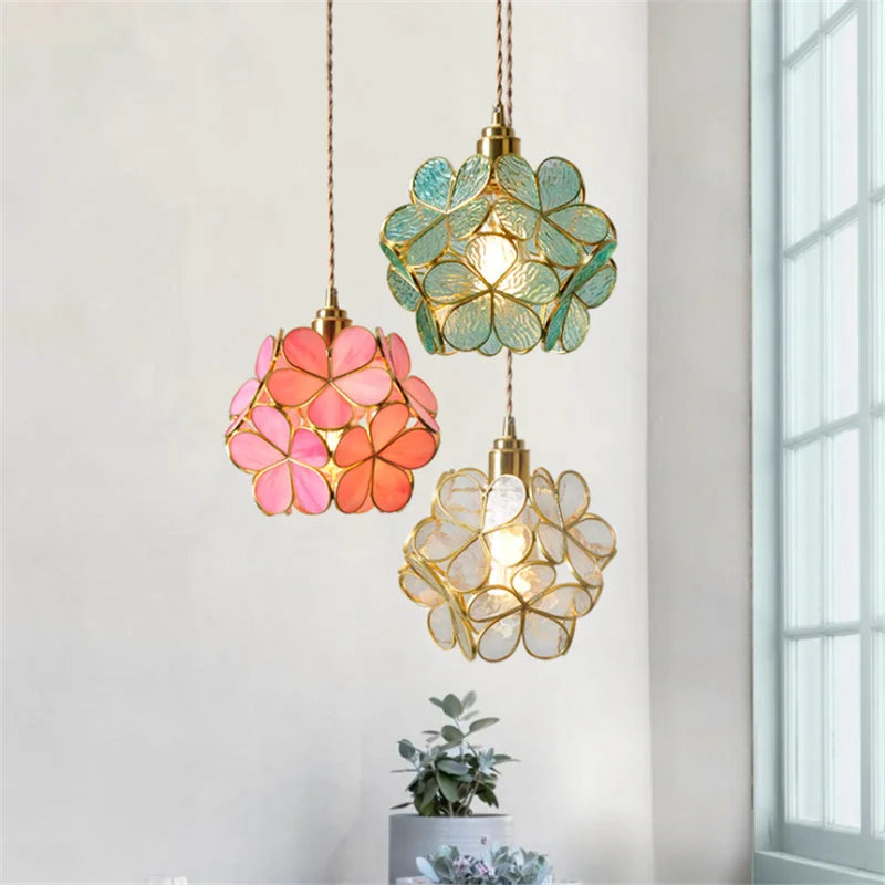 DecorBites™ Glass Petal Pendant Light: Handmade Modern Flower Stained Lamp for Bedroom & Living Room