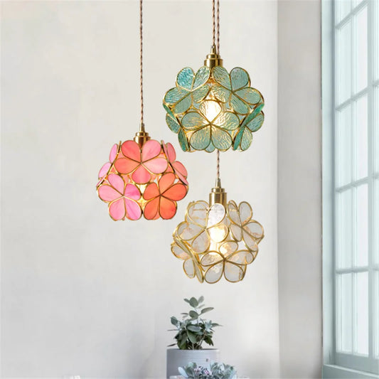 DecorBites™ Glass Petal Pendant Light: Handmade Modern Flower Stained Lamp for Bedroom & Living Room
