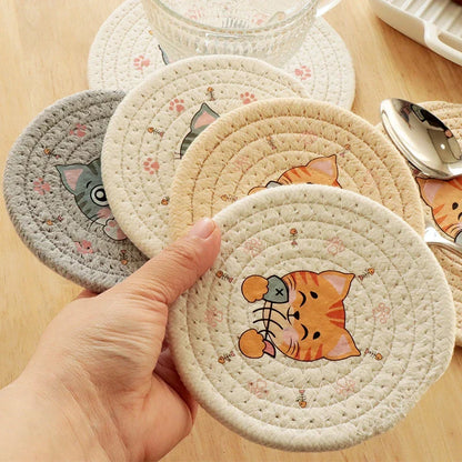 Posavasos redondo tejido con estampado de gato DecorBites™, mantel individual, aislante térmico para mesas