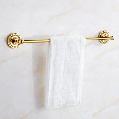 DecorBites™ Brass Gold Bathroom Hardware Set: Towel Rack, Paper Holder, Toilet Brush, Hooks, Towel Ring