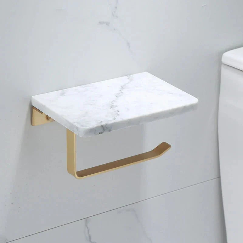 DecorBites™ Brass Marble Toilet Paper Holder Nordic Brushed Gold Bathroom Tissue Shelf