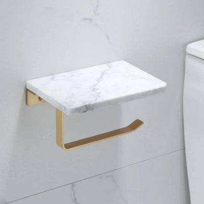 DecorBites™ Brass Marble Toilet Paper Holder Nordic Brushed Gold Bathroom Tissue Shelf