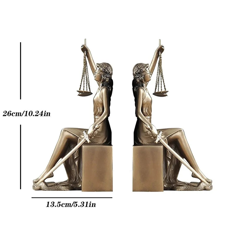 DecorBites™ Justice Goddess Statue Bookends: Creative Home Decor for Study Room