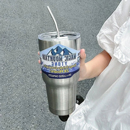 ديكوربايتس™ - زجاجة ترمس فريز بقشة من الفولاذ المقاوم للصدأ، سعة 30 أونصة - كوب آيس ماونتن