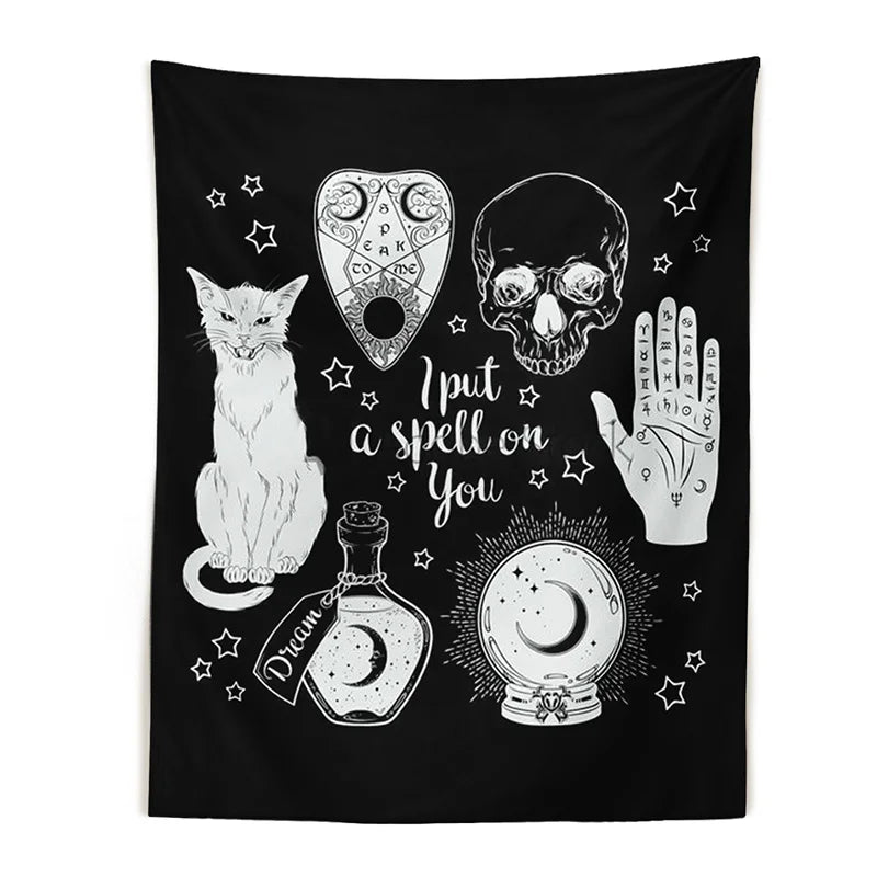 Tarot Cat Tapestry Wall Hanging for Witchy Vibes & Mystical Decor by Decobites