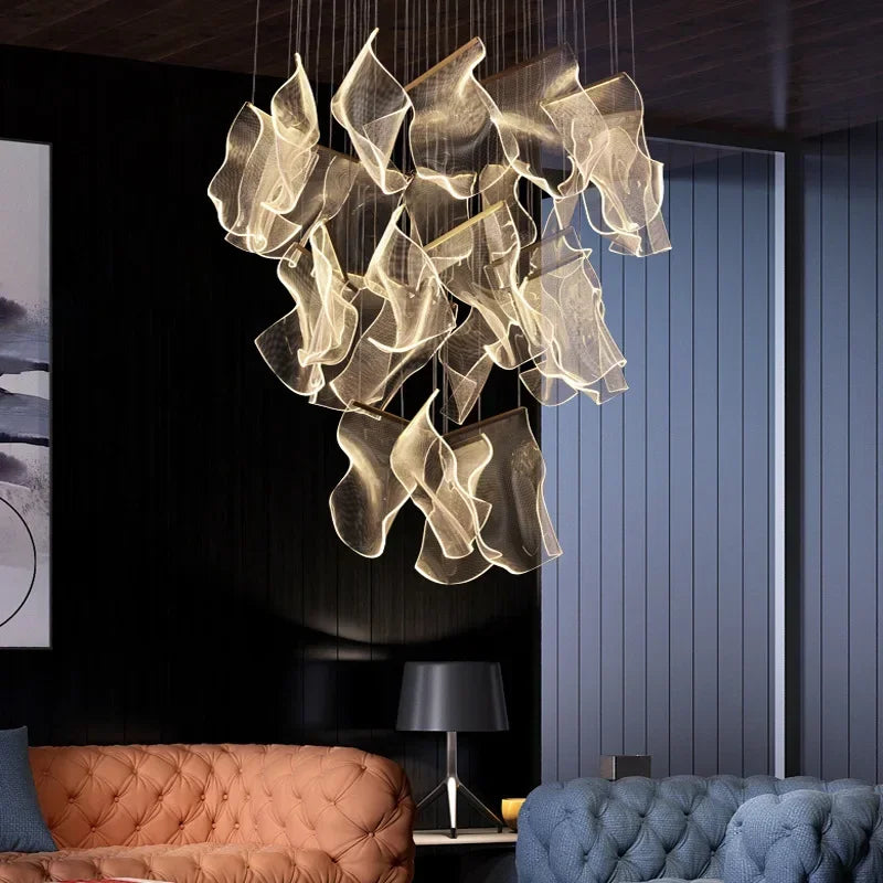 DecorBites™ LED Chandelier: Modern Adjustable Hanging Lamp for Living Room and Staircase Lighting