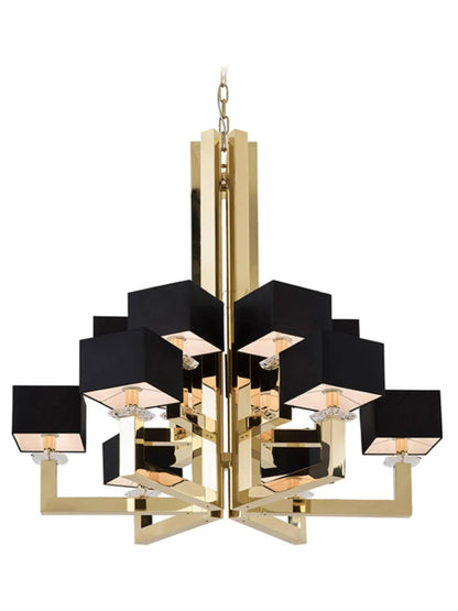 DecorBites™ 12-Light Chrome Chandelier with Black Shades - 37x37 inches